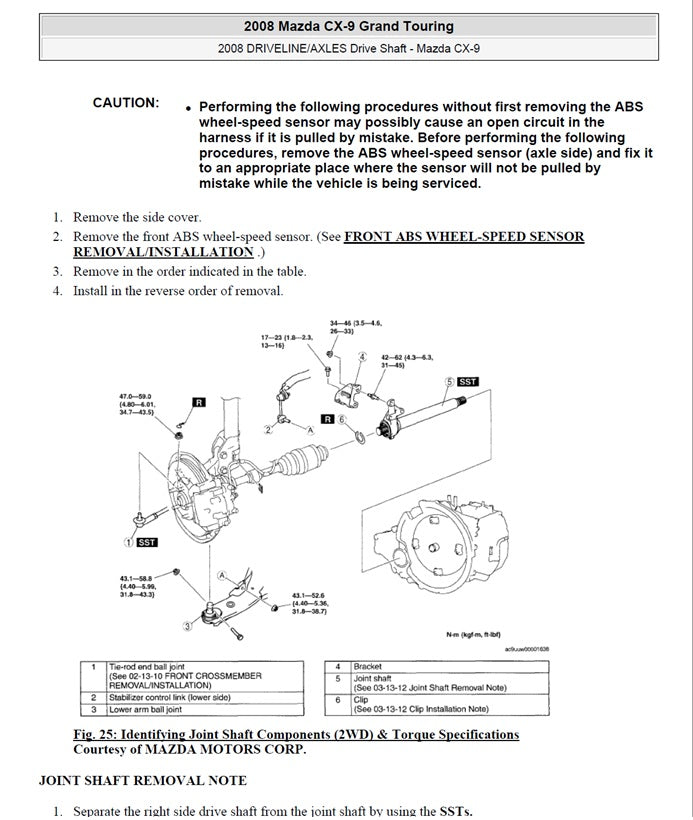2007 to 2009 Mazda CX-9 CX9 Service Manual
