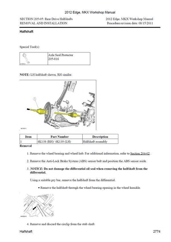 2010 to 2014 Ford Edge Service Manual