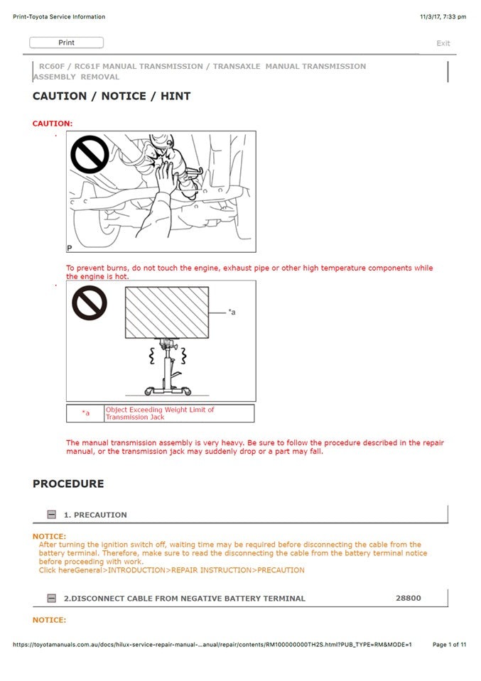 2015 Onwards Toyota HiLux Pickup Truck Service Manual