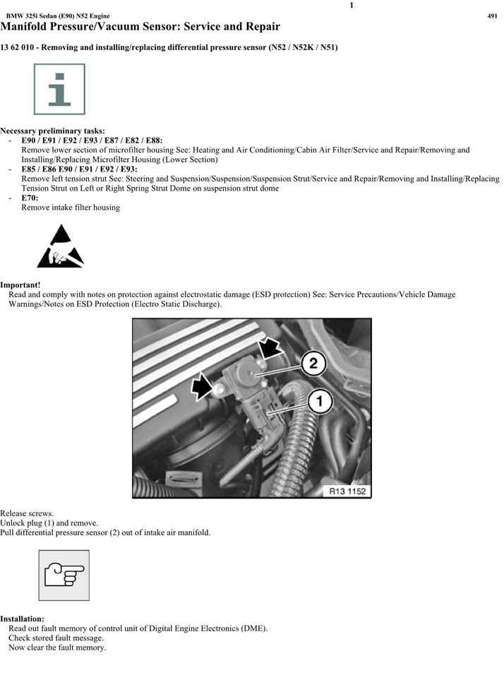 2005 to 2012 BMW 325i 3 Series E90 Service Manual